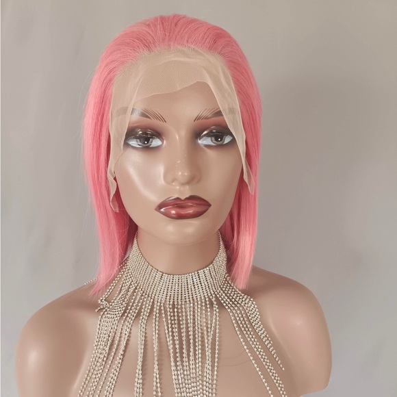 Human Pink Bob Lace Wig